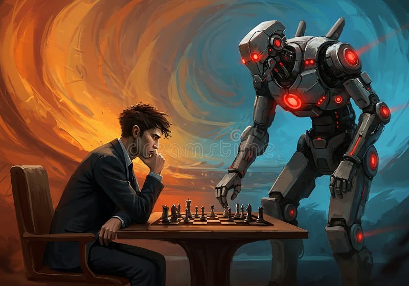 Conceptual Duel: Human Vs AI Stock Illustration