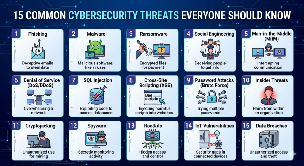 15 Common Cybersecurity Threats Everyone Should Know