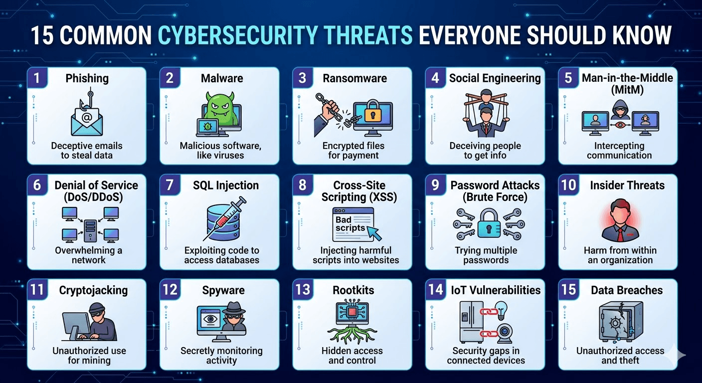 15 Common Cybersecurity Threats Everyone Should Know
