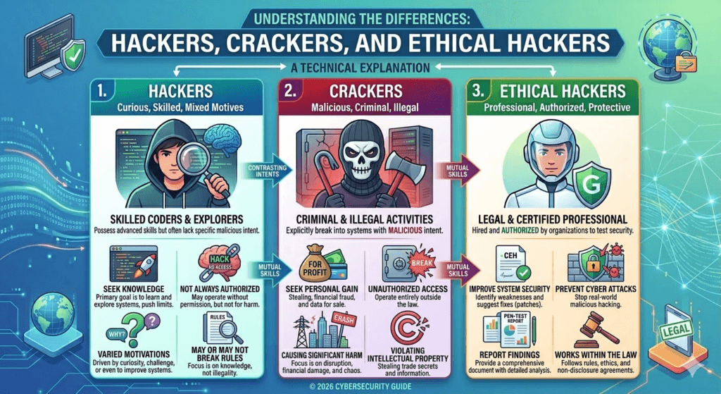 The Difference Between Hackers, Crackers, and Ethical Hackers