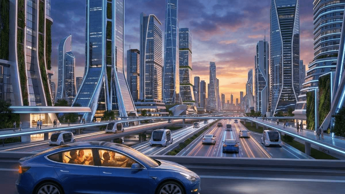  Tesla vehicle using FSD in urban environments