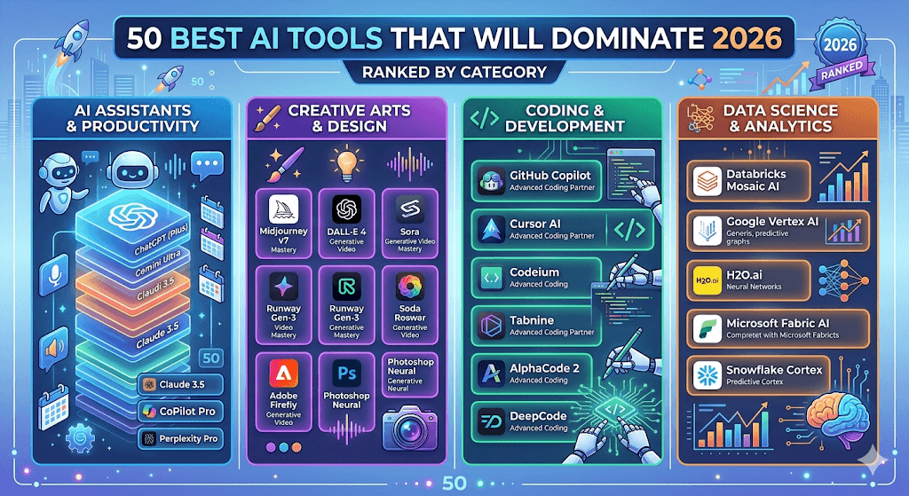 50 Best AI Tools That Will Dominate 2026 (Ranked by Category)